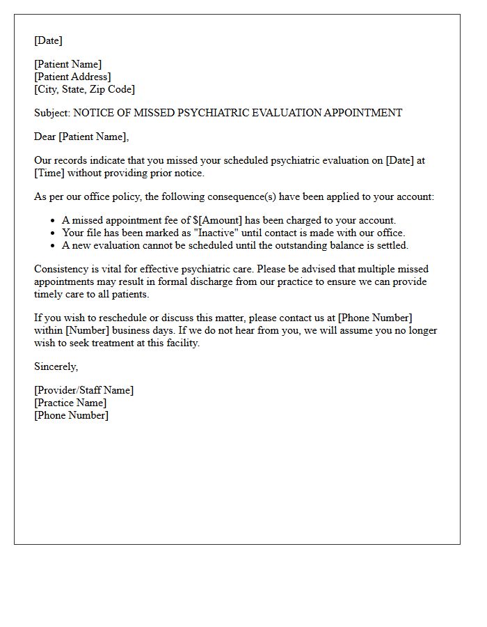 Consequence Letter for Missed Psychiatric Evaluation Appointment