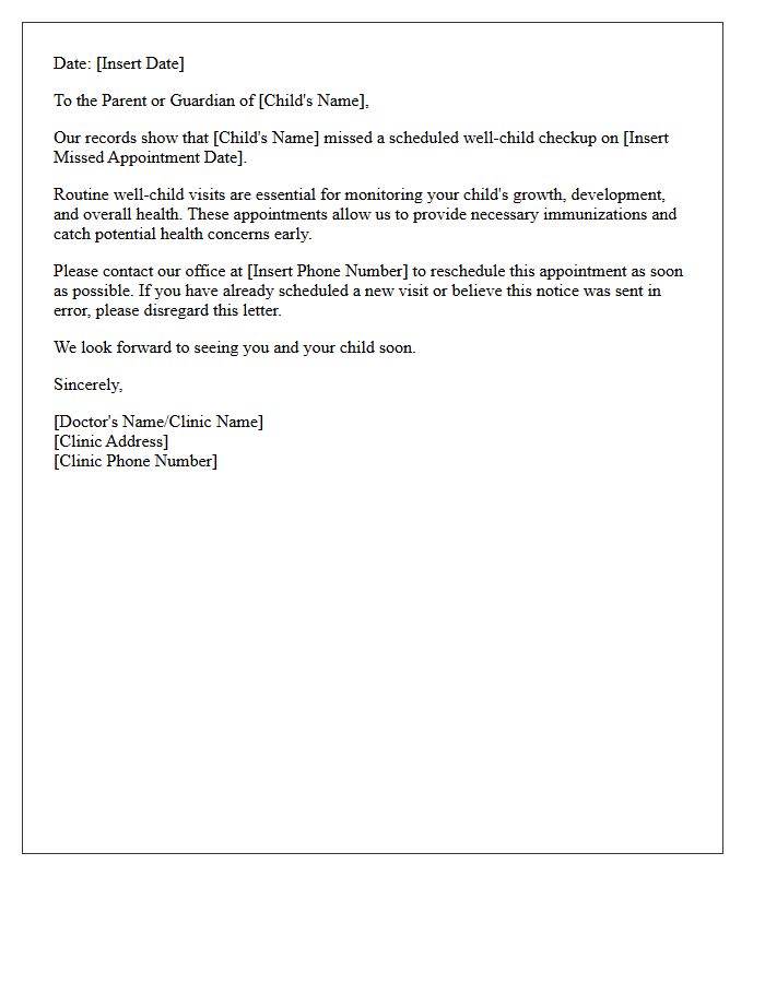 First Notice Missed Pediatric Well-Child Check Letter