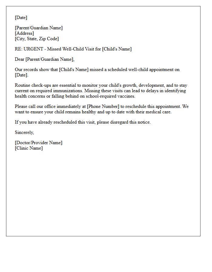 Urgent Reschedule for Missed Well-Child Care Letter