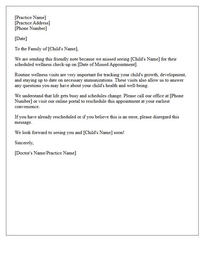 Friendly Reminder for Missed Pediatric Wellness Letter
