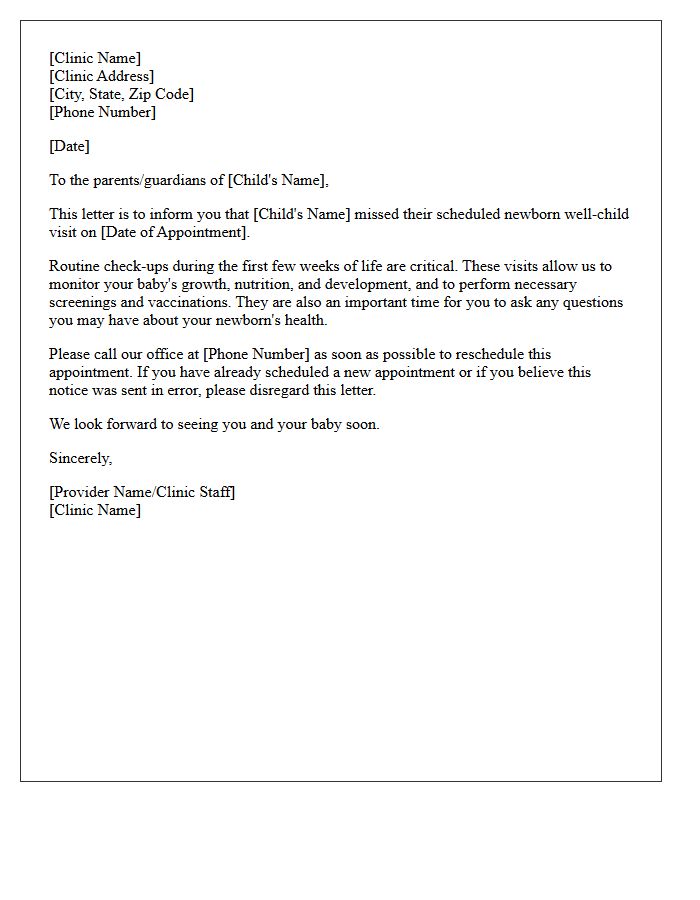 Newborn Missed Well-Child Visit Notification Letter