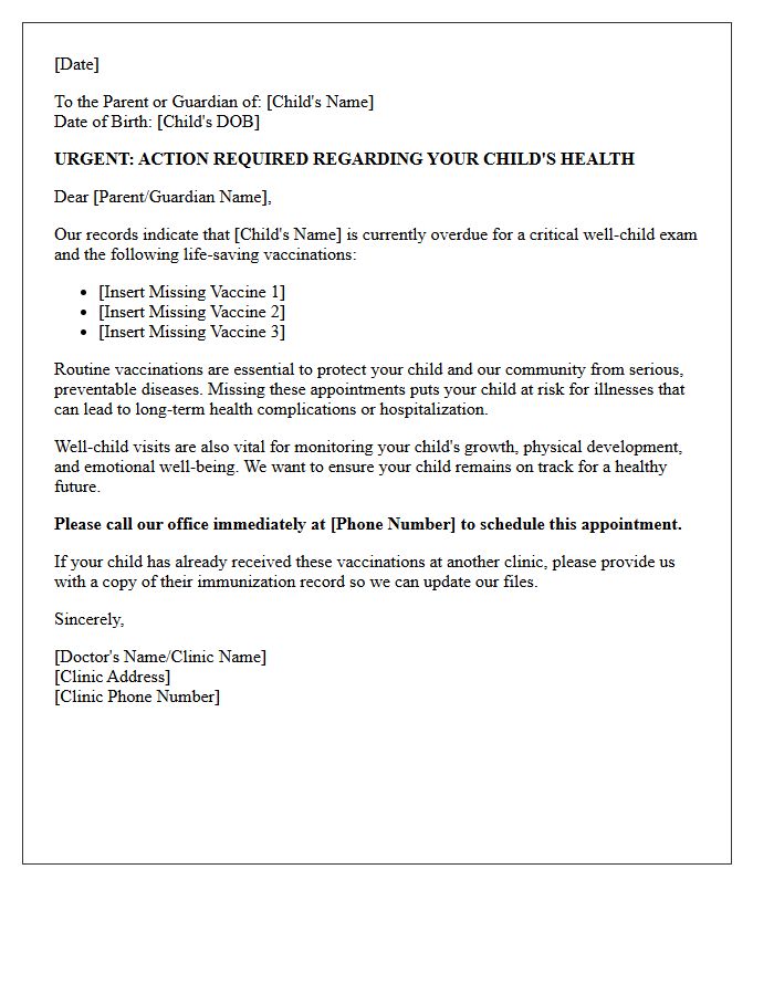 Critical Missed Pediatric Vaccination and Well-Child Letter