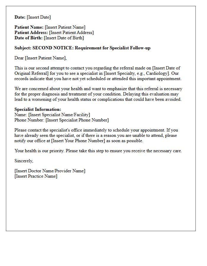 Second Warning Letter for Missed Specialist Referral