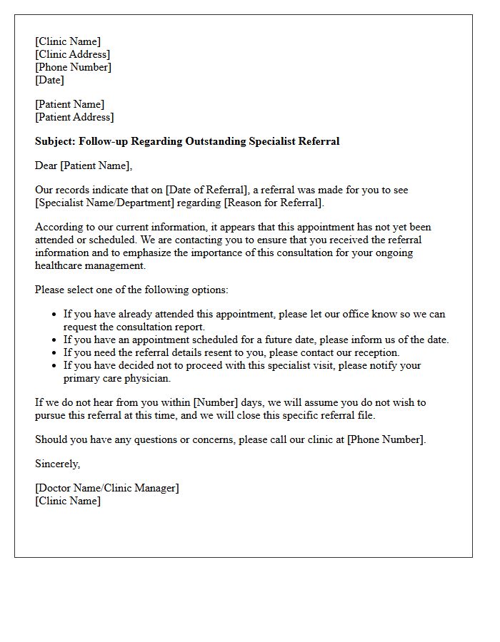 Medical Clinic Letter Regarding Unattended Specialist Referral