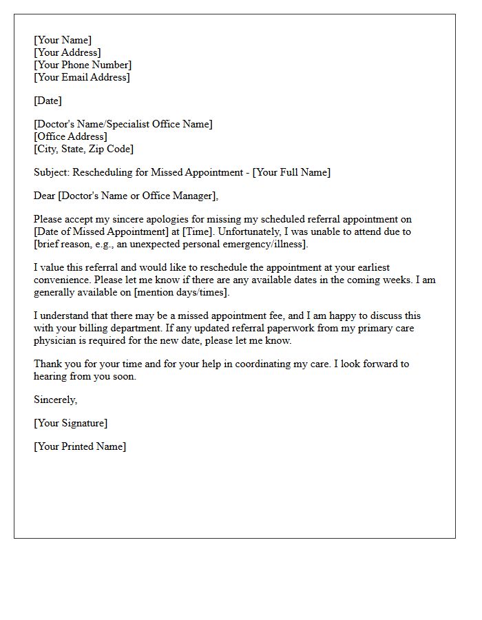 Rescheduling Letter for Missed Specialist Referral Appointment