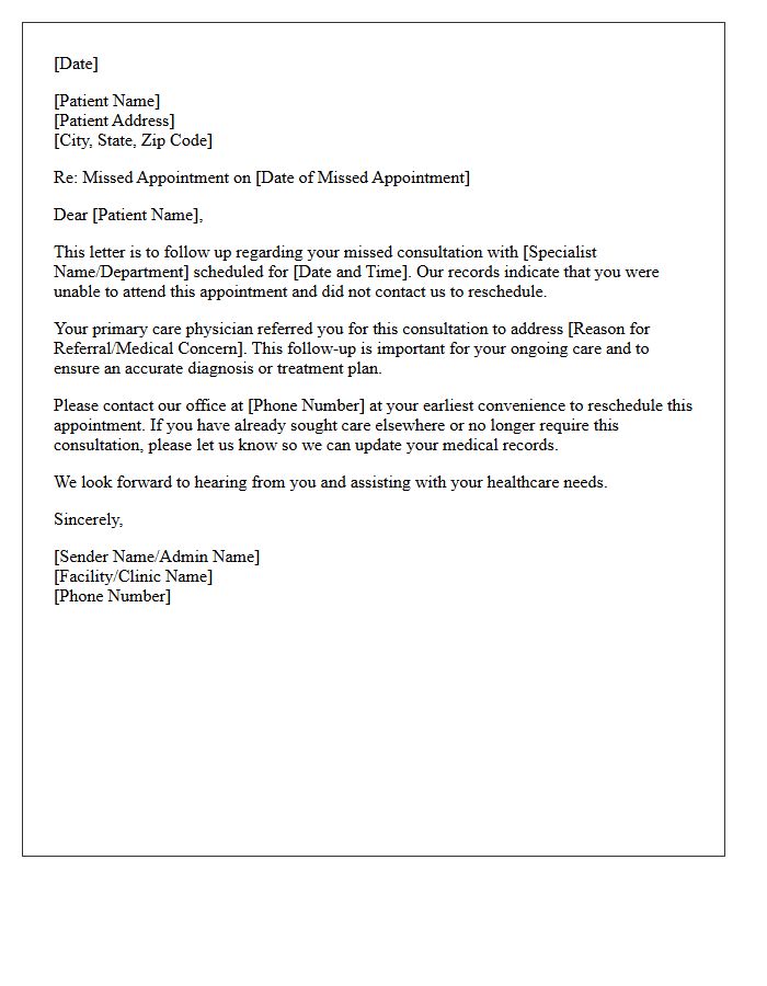 Required Follow-Up Letter After Missed Specialist Consultation