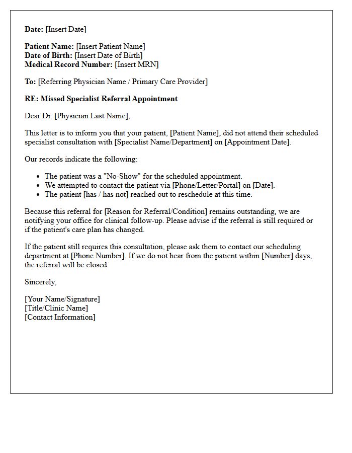 Outpatient Clinic Letter for Skipped Specialist Referral