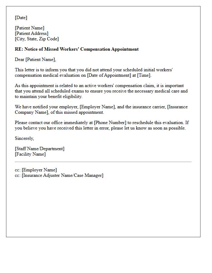 First Workers Compensation Appointment No-Show Notification Letter
