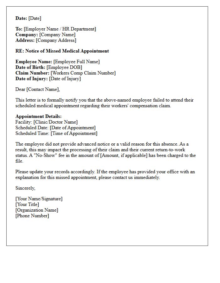 Employer Notification Letter for Workers Compensation Appointment No-Show