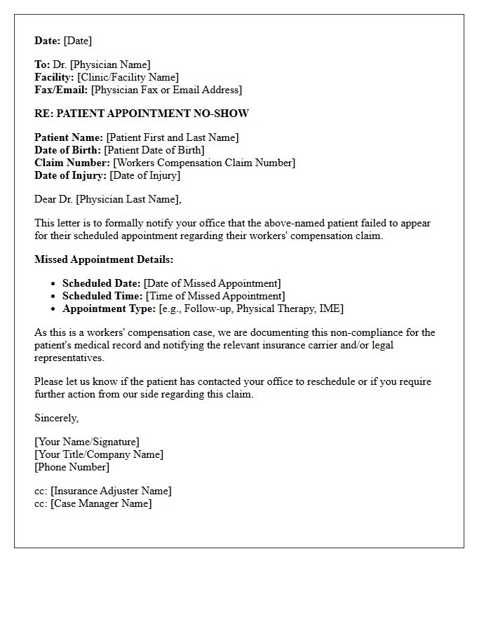 Treating Physician Notification Letter for Workers Compensation Appointment No-Show