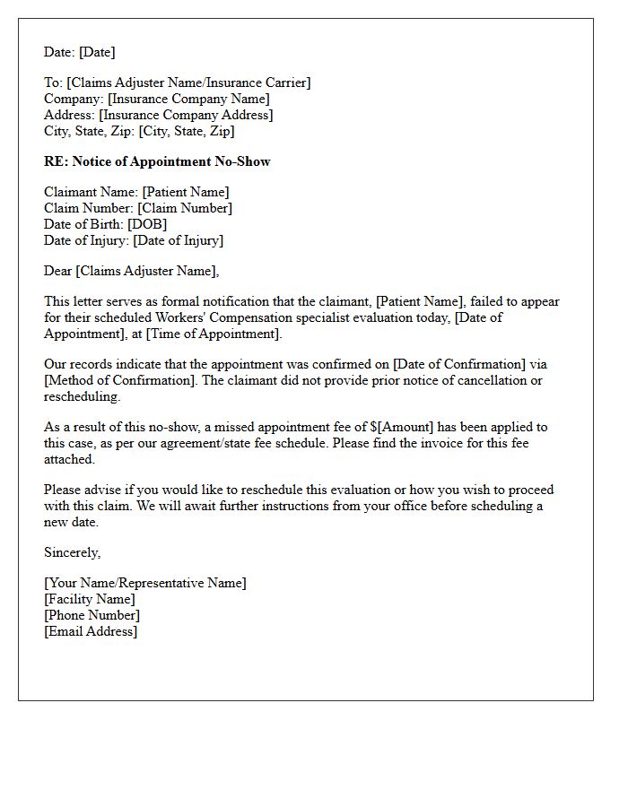Specialist Evaluation Workers Compensation Appointment No-Show Notification Letter
