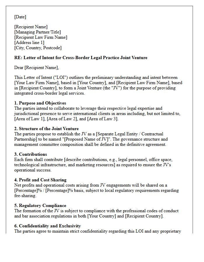 Letter of Intent for Cross-Border Legal Practice Joint Venture Formation
