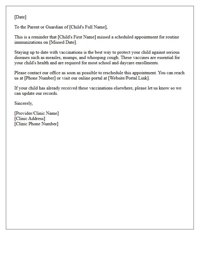 Routine Immunization Missed Appointment Reminder Letter