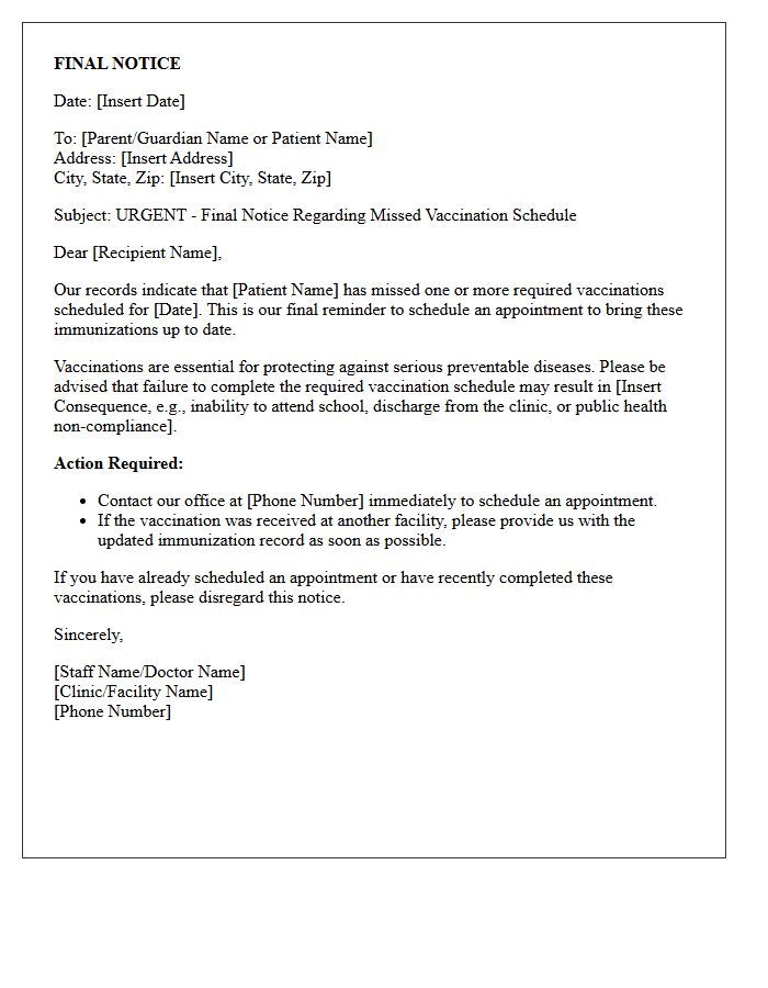 Final Notice Missed Vaccination Schedule Letter