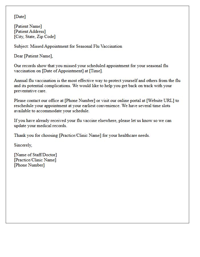 Seasonal Flu Vaccination Missed Appointment Letter