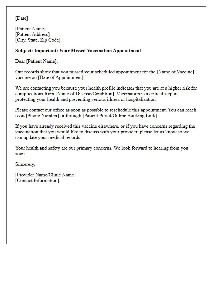 High-Risk Patient Missed Vaccination Appointment Letter