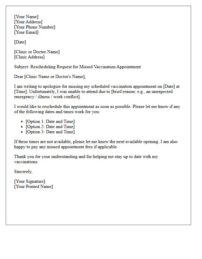 Rescheduling Request Missed Vaccination Appointment Letter