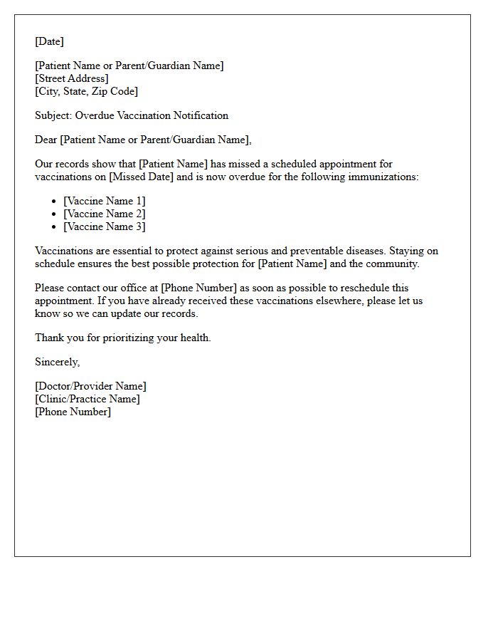 Overdue Vaccination Schedule Missed Appointment Letter