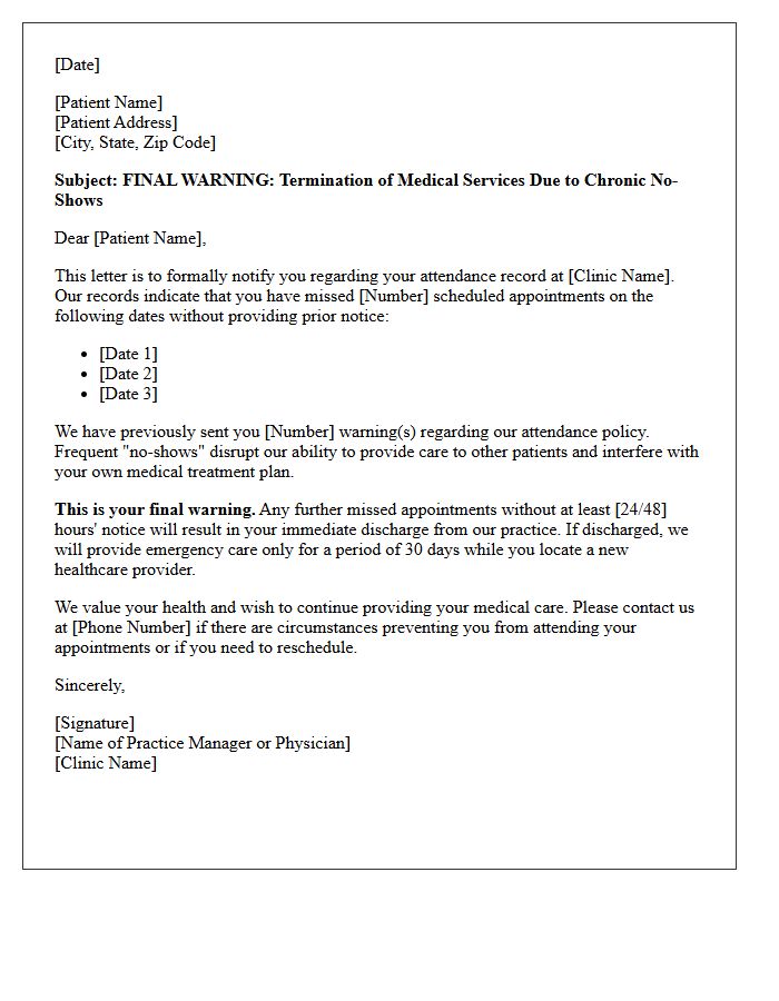 Final Warning Letter for Chronic Clinic No-Shows