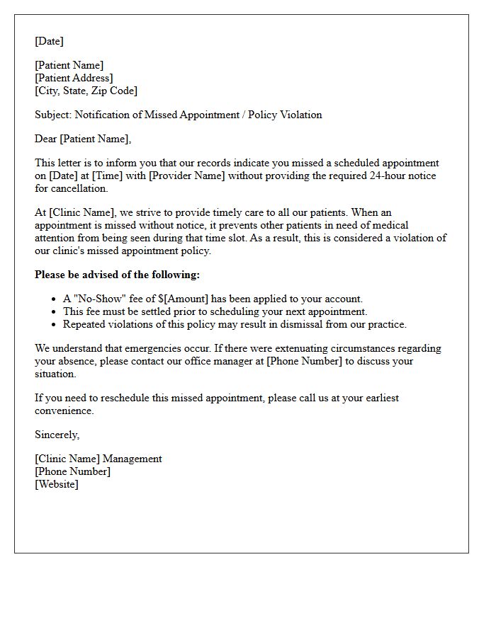 Medical Clinic Policy Violation Letter for Missed Appointments