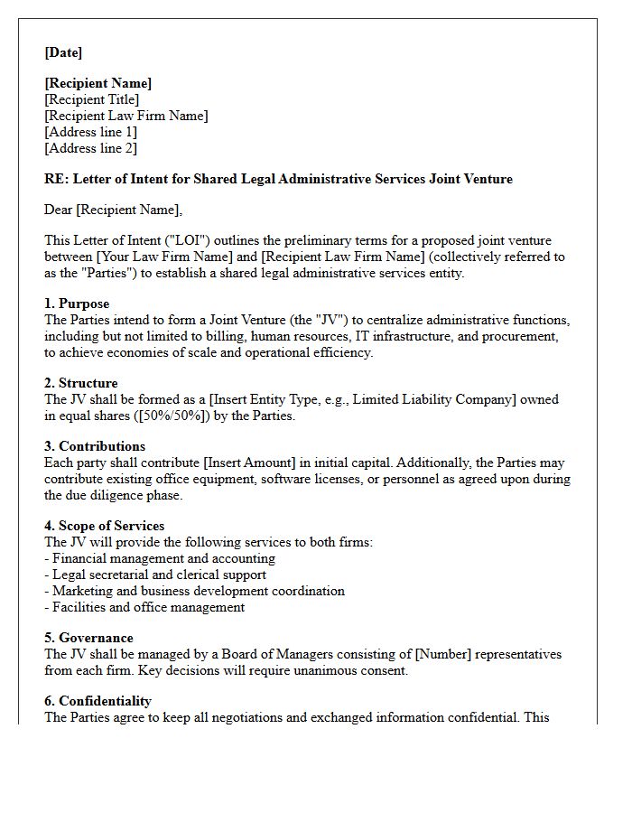 Letter of Intent for Shared Legal Administrative Services Joint Venture Formation