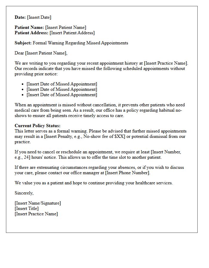 Patient Warning Letter for Habitual No-Show Infractions