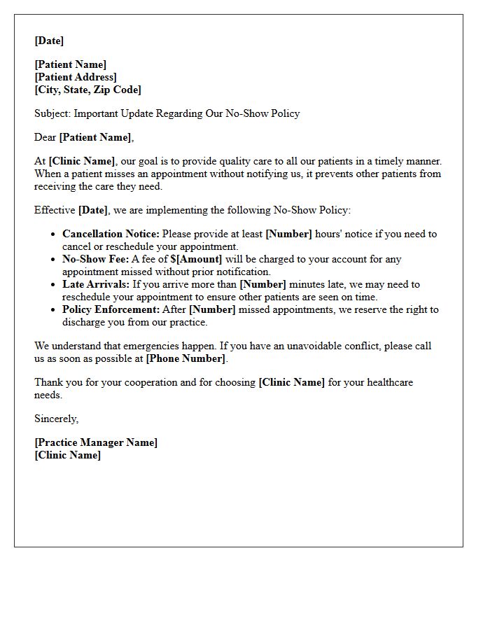 Primary Care Clinic Letter Regarding No-Show Policy
