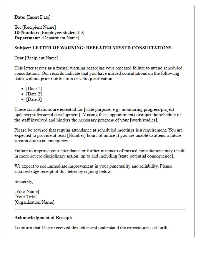 Letter of Warning for Repeated Missed Consultations