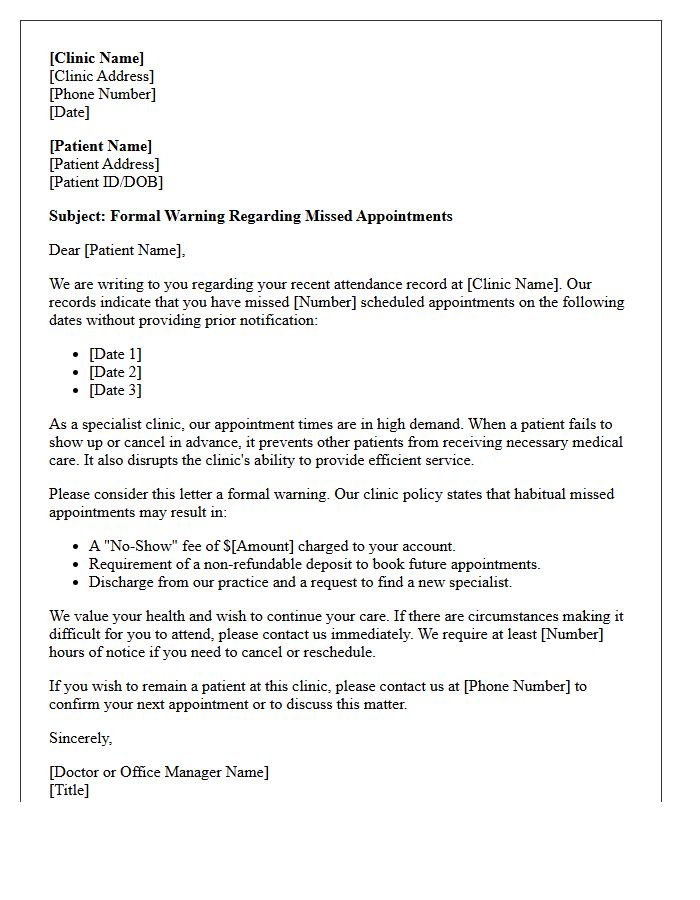 Specialist Clinic Habitual No-Show Warning Letter