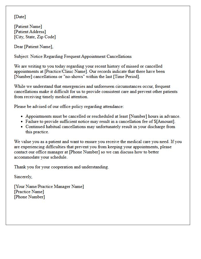 Notice Letter for Habitual Medical Appointment Cancellations