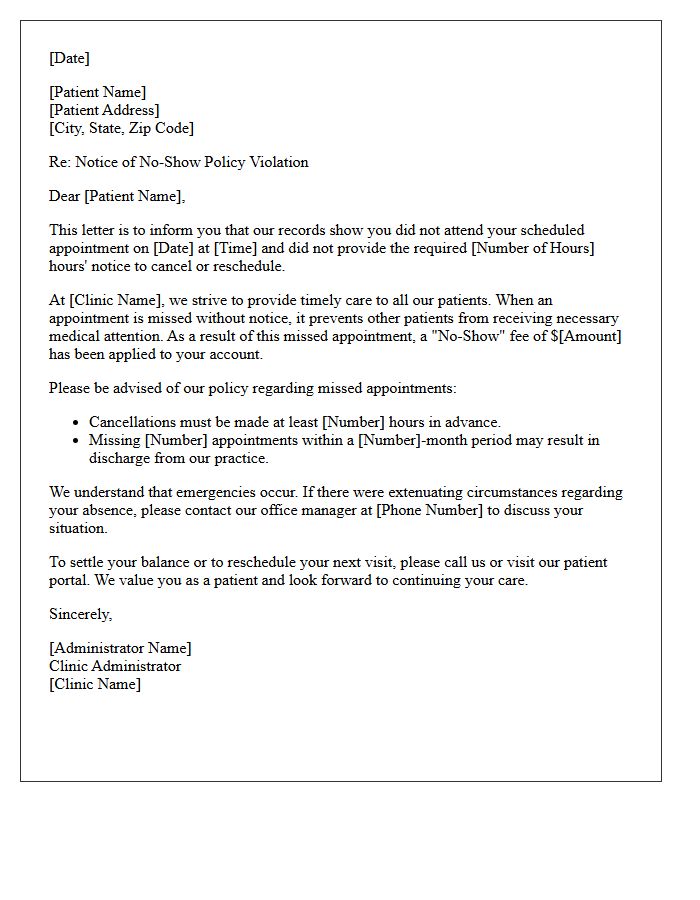 Clinic Administrator Letter on No-Show Policy Violation