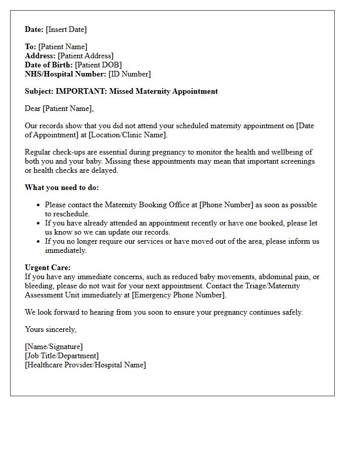 Initial Missed Maternity Appointment Safety Letter