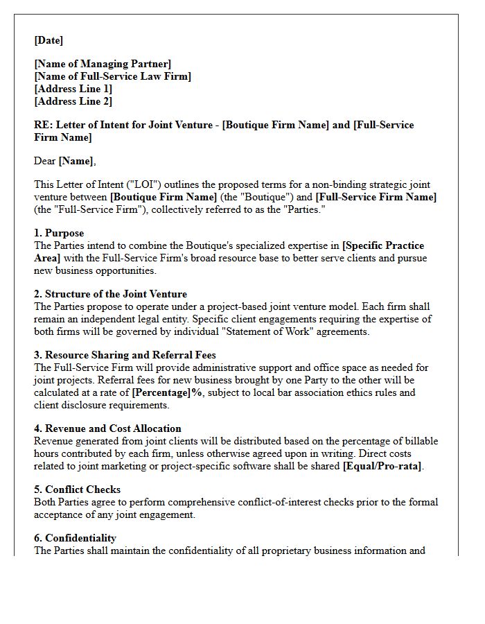 Letter of Intent for Boutique and Full-Service Law Firm Joint Venture