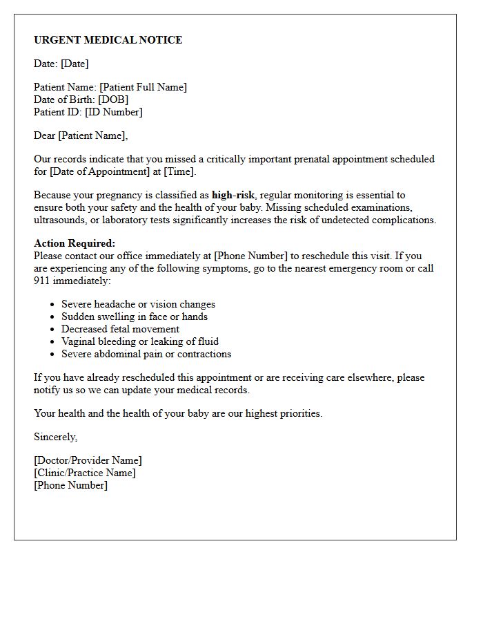 Urgent High-Risk Pregnancy Missed Visit Letter