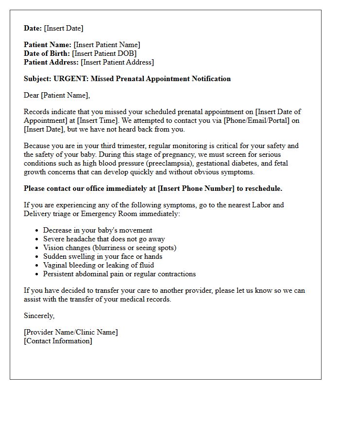 Third Trimester Missed Appointment Safety Letter