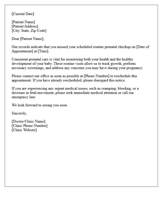 Routine Prenatal Checkup Missed Appointment Letter