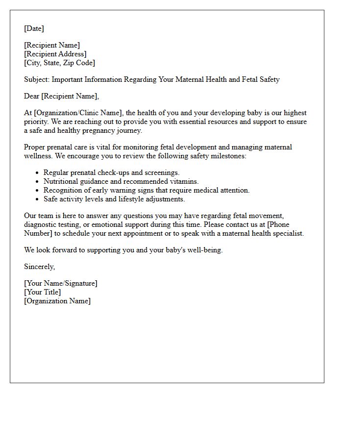 Maternal Health And Fetal Safety Outreach Letter