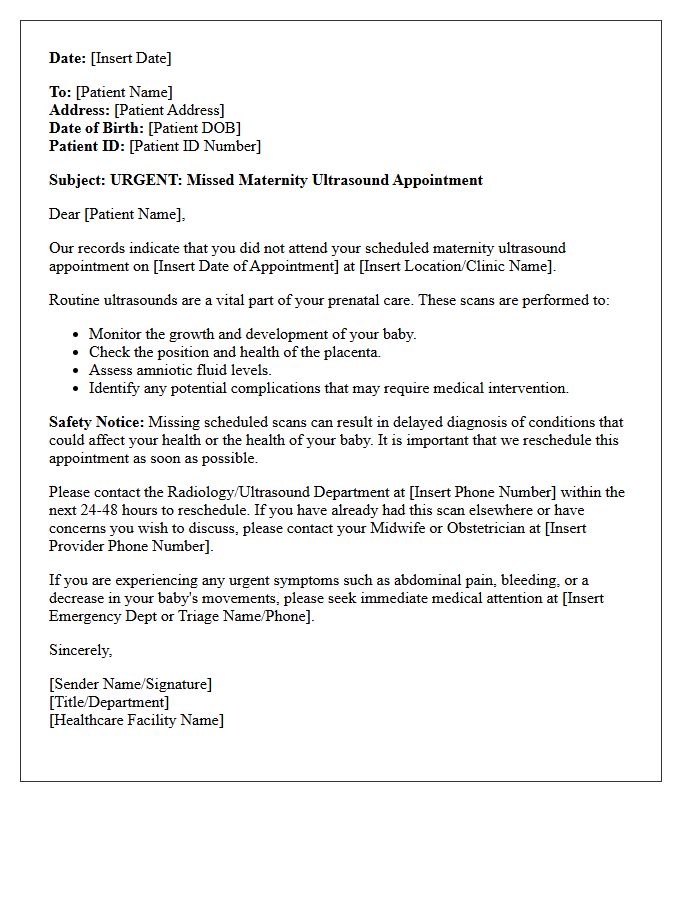 Missed Maternity Ultrasound Appointment Safety Letter