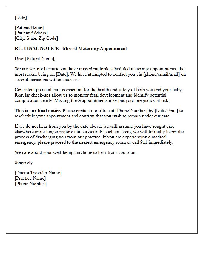 Final Notice Missed Maternity Care Letter