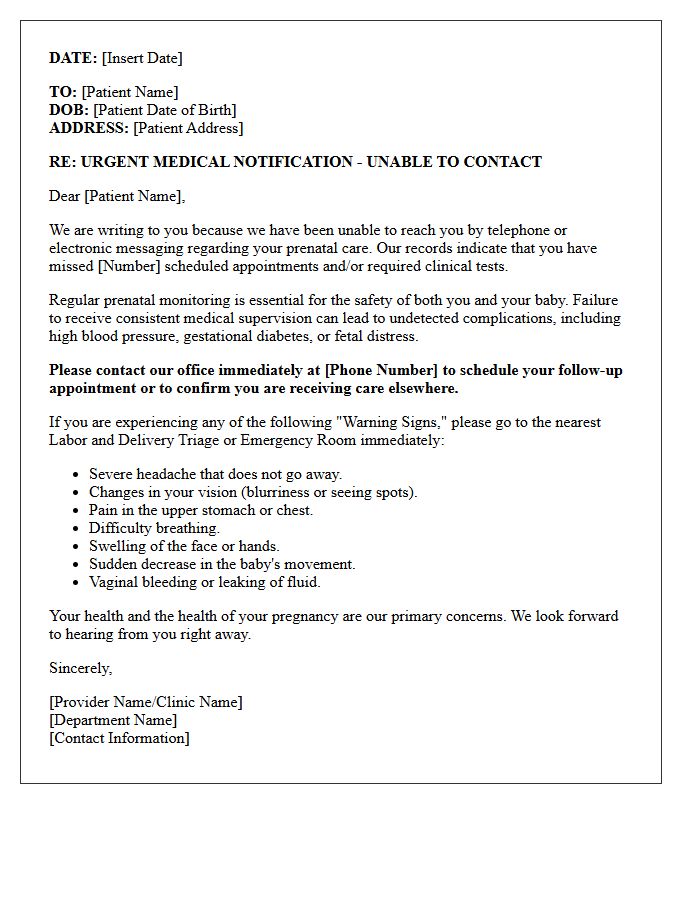 Unreachable Maternity Patient Safety Warning Letter