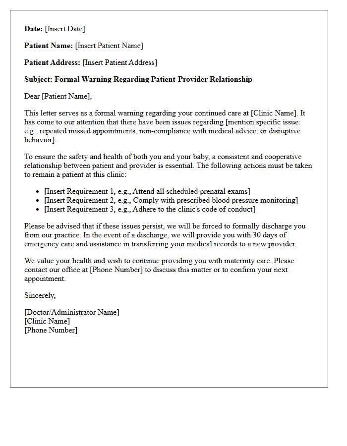 Maternity Clinic Patient Discharge Warning Letter