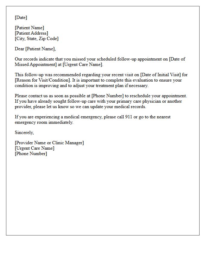 Urgent Care Missed Follow-Up Appointment Letter