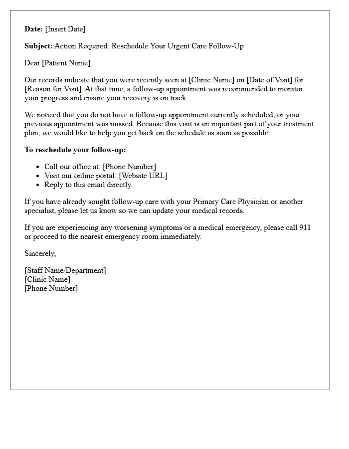 Reschedule Your Urgent Care Follow-Up Letter