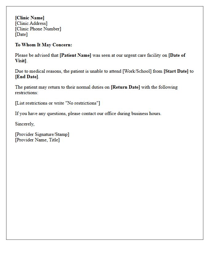 Medical Clinic Urgent Care Absence Letter