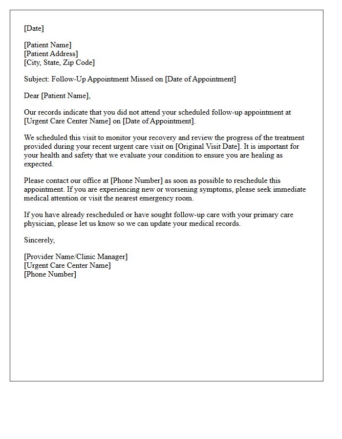 Urgent Care Post-Visit Follow-Up No-Show Letter