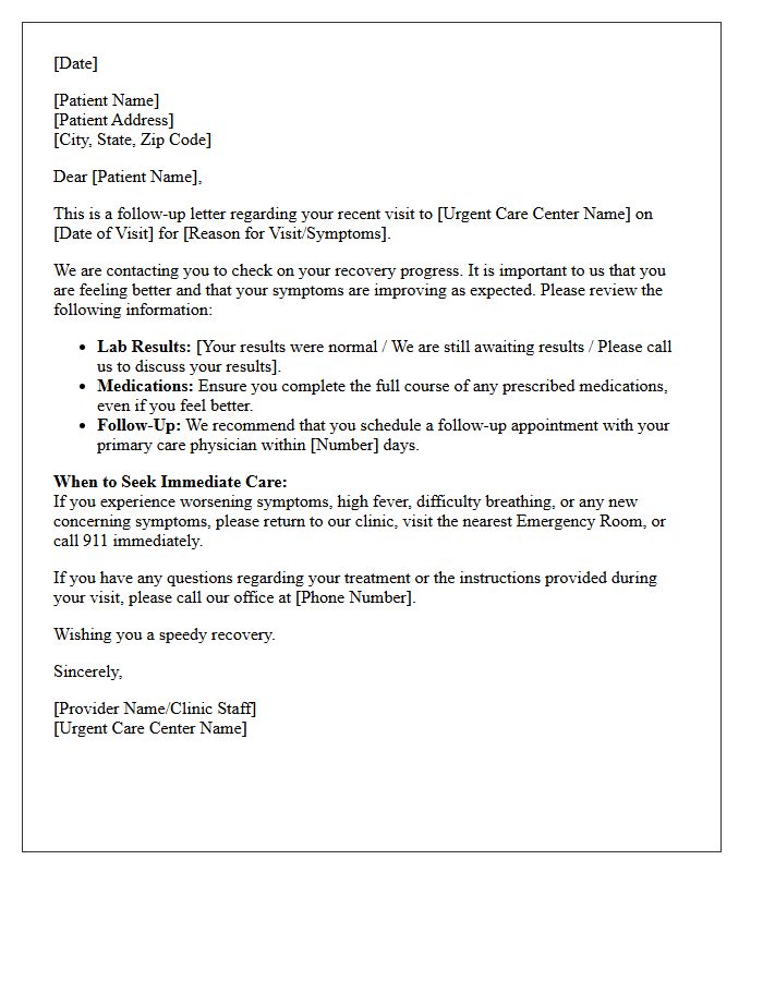 Urgent Care Patient Health Check Follow-Up Letter