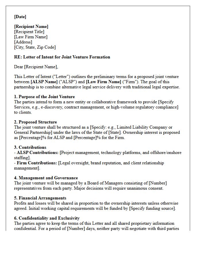 Letter of Intent for Alternative Legal Service and Law Firm Joint Venture Formation