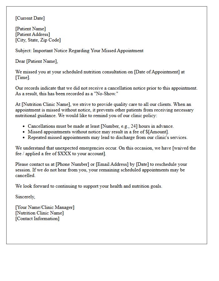 Nutrition Clinic Missed Appointment Policy Warning Letter