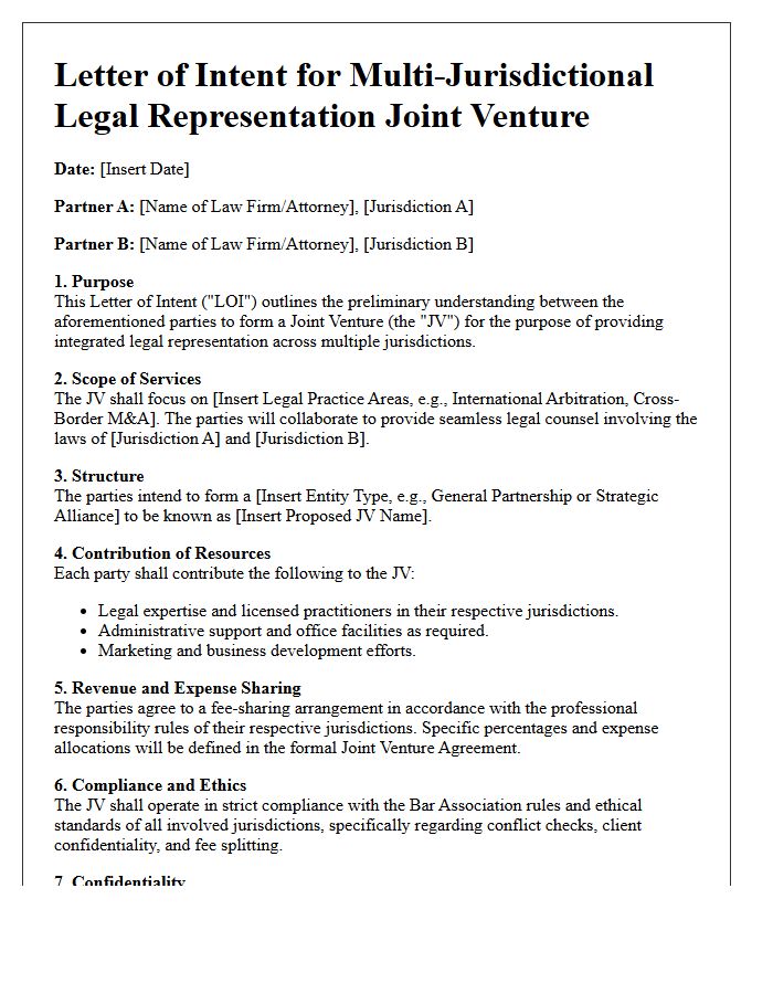 Letter of Intent for Multi-Jurisdictional Legal Representation Joint Venture Formation