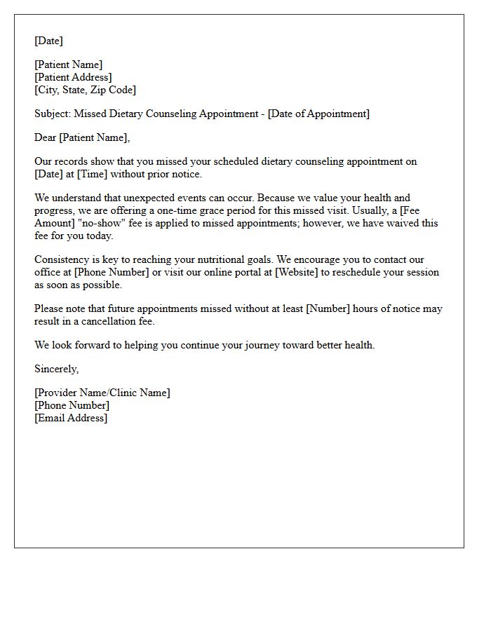 Missed Dietary Counseling Appointment Grace Period Letter